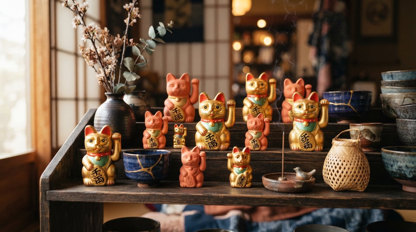 Hero Decorațiune suspendată Maneki Neko galbenă – talisman de seninătate din ceramică