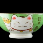 Bol pentru orez kawaii Maneki Neko verde din ceramică