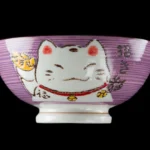 Bol pentru orez kawaii Maneki Neko verde din ceramică